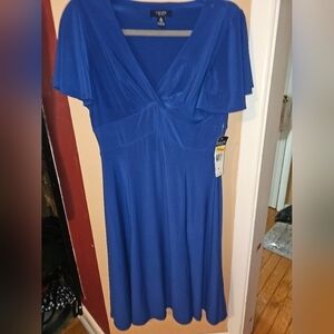 Chaps Woman’s Blue Faux Criss Cross Wrap Front Dress Size M NEW With Tags